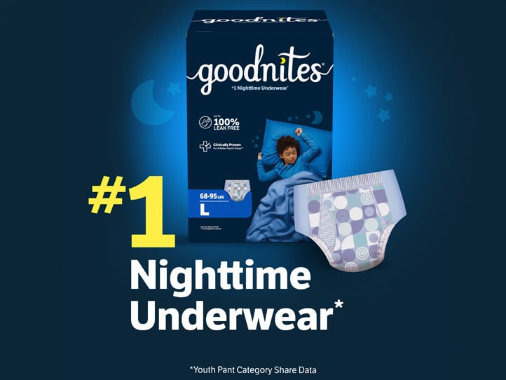 Goodnites® Nighttime Underwear for Boys, Geometric Design, Large Size, #1 Nighttime Underwear*   *Youth Pant Category Share Data