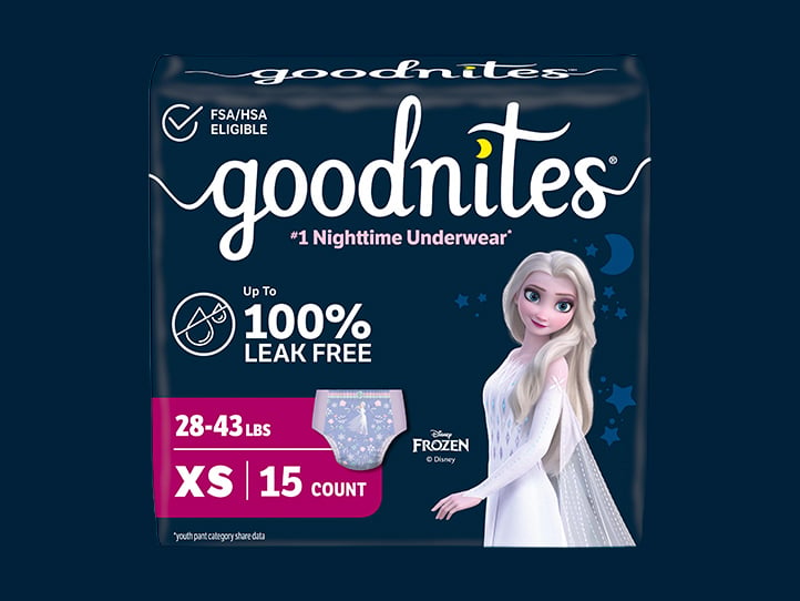 Goodnites® Nighttime Underwear for Girls, Disney Frozen, Extra Small Size, #1 Nighttime Underwear*  *Youth Pant Category Share Data