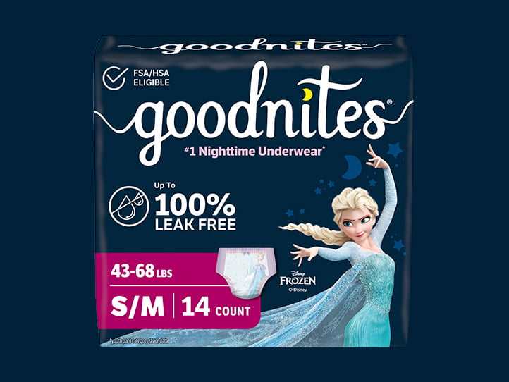 Goodnites® Nighttime Underwear for Girls, Disney Frozen, Small/Medium Size, #1 Nighttime Underwear*   *Youth Pant Category Share Data