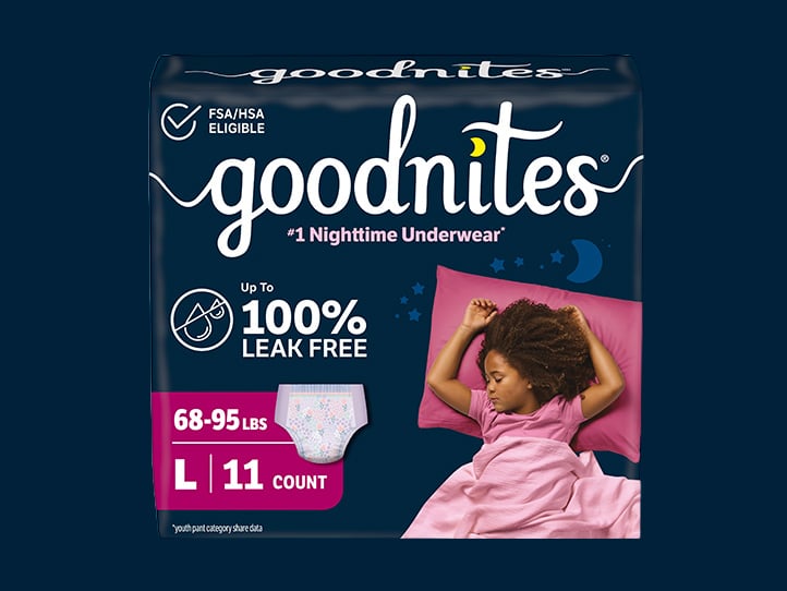 Goodnites® Nighttime Underwear for Girls, Floral Design, Large Size, #1 Nighttime Underwear*   *Youth Pant Category Share Data