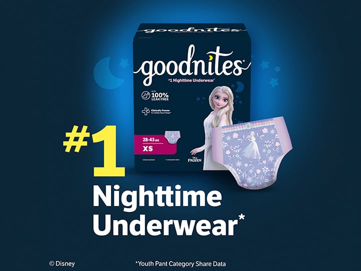 Goodnites® Nighttime Underwear for Girls, Disney Frozen, Extra Small Size, #1 Nighttime Underwear*  *Youth Pant Category Share Data