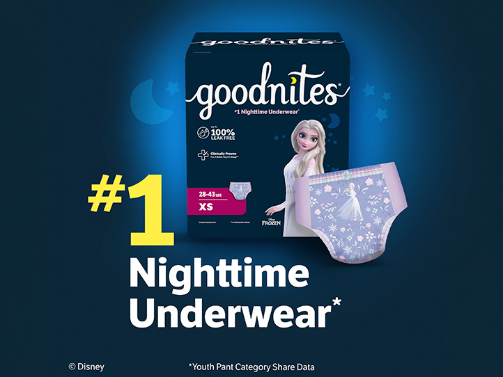 Goodnites® Nighttime Underwear for Girls, Disney Frozen, Extra Small Size, #1 Nighttime Underwear*  *Youth Pant Category Share Data