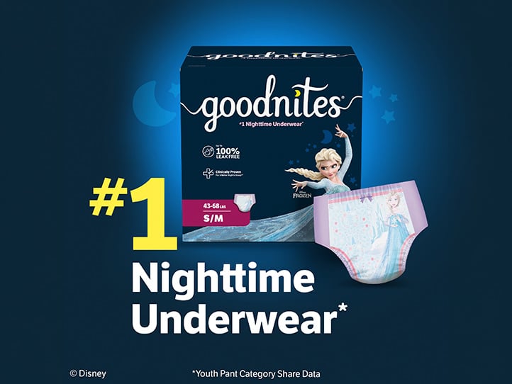 Goodnites® Nighttime Underwear for Girls, Disney Frozen, Small/Medium Size, #1 Nighttime Underwear*   *Youth Pant Category Share Data