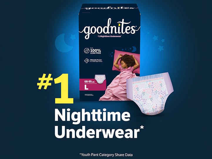 Goodnites® Nighttime Underwear for Girls, Floral Design, Large Size, #1 Nighttime Underwear*   *Youth Pant Category Share Data