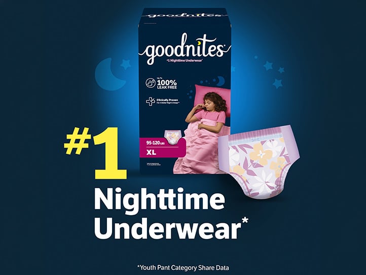 Goodnites® Nighttime Underwear for Girls, Floral Design, Extra Large Size, #1 Nighttime Underwear*  *Youth Pant Category Share Data